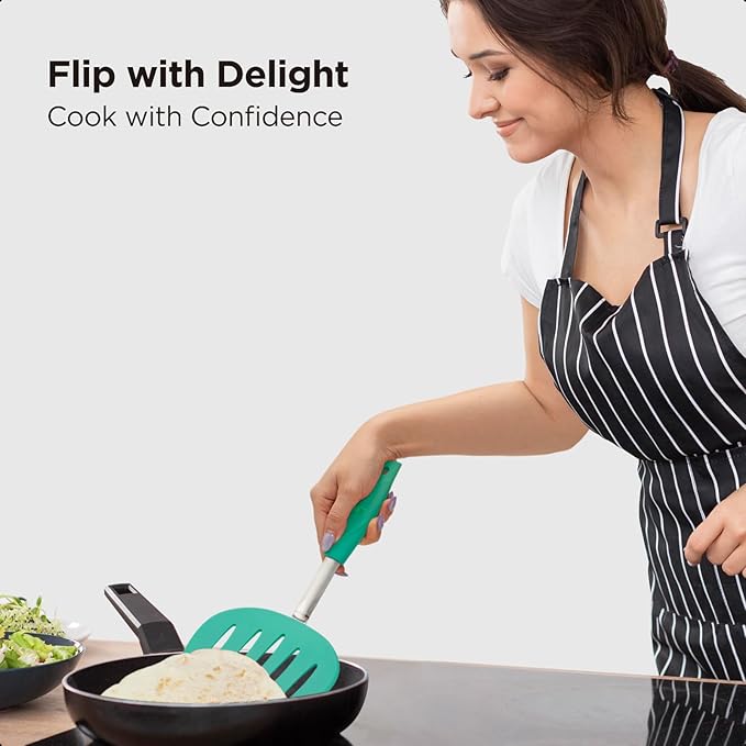 Kitchen Mama WaltzGrip Platinum Silicone Pancake Spatula Turner, Teal