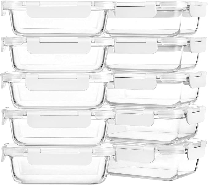 M MCIRCO 10 Pack,22 oz Glass Food Storage Containers with lids, White