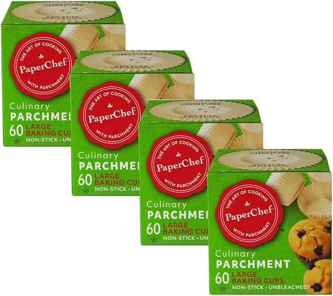 PaperChef Large Parchment Baking Cups Nonstick Release 60 Count 4 Pack