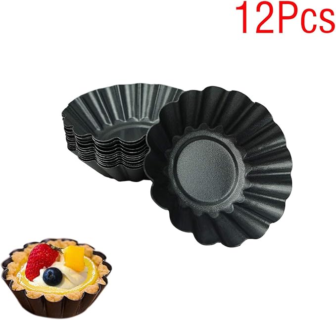 Proshopping 12 Pack Egg Tart Pan, Small Nonstick Carbon Steel Tartlet Tins