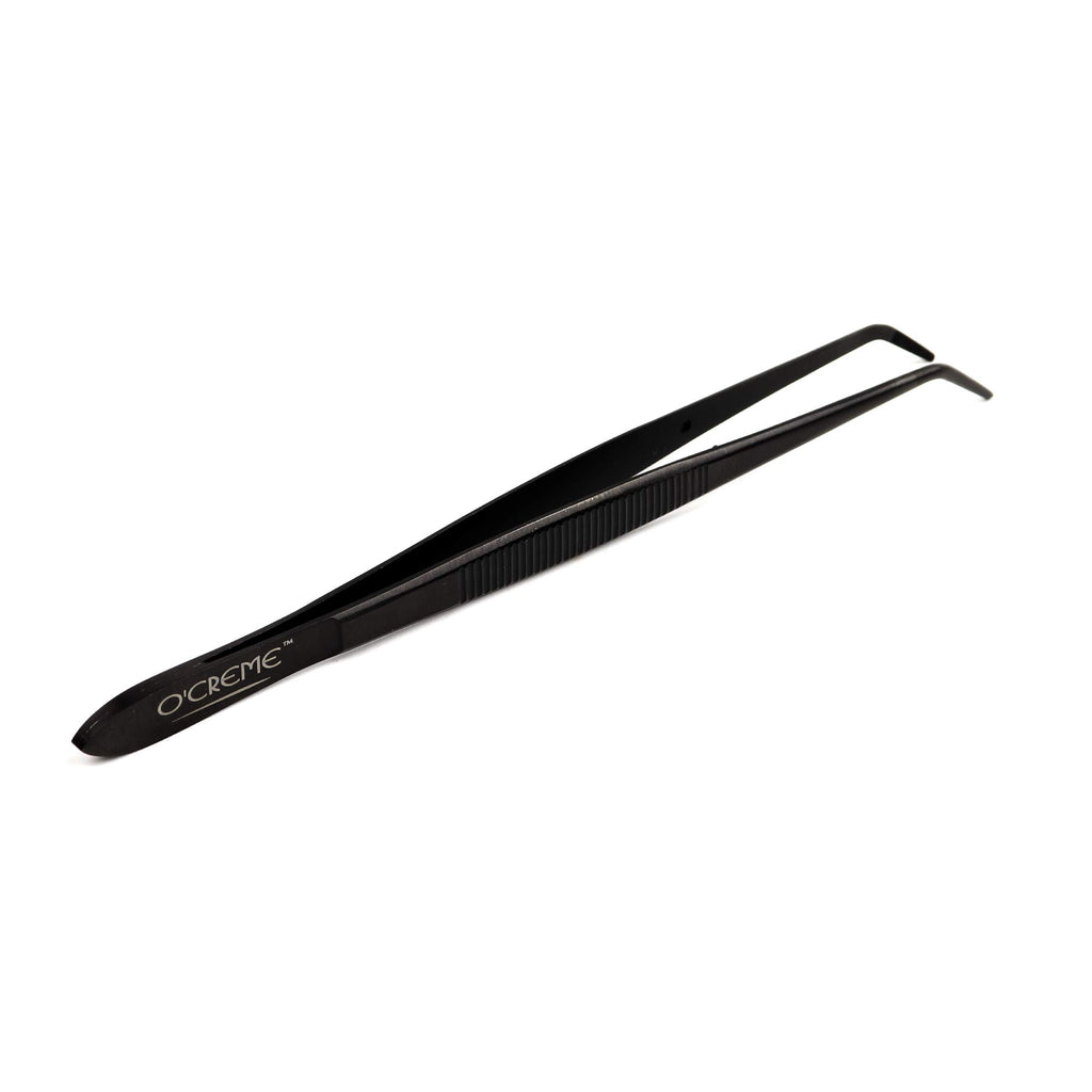 O'Creme Curved Tweezers 6.25 Inch Fine-Point Stainless Steel, Black