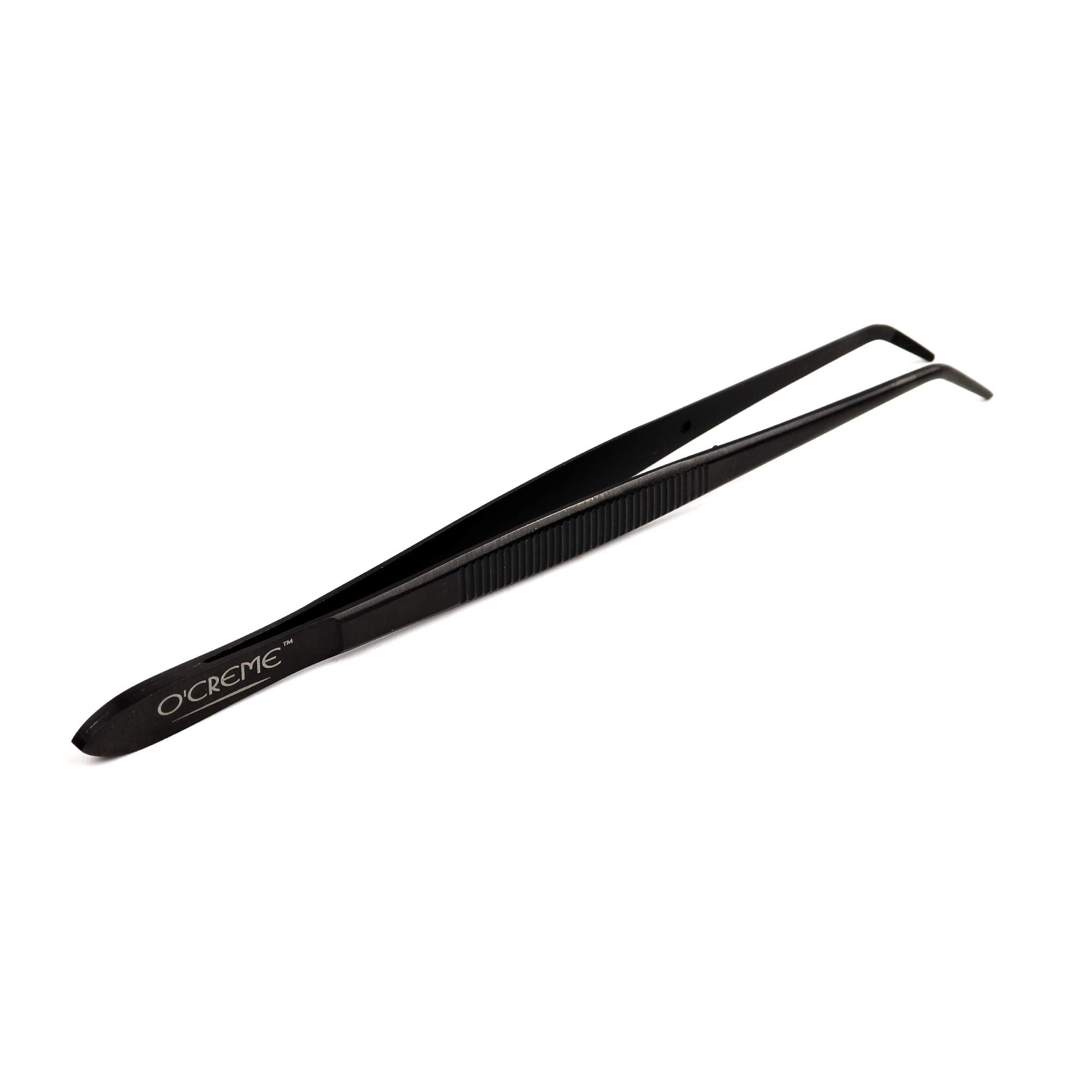 O'Creme Curved Tweezers 6.25 Inch Fine-Point Stainless Steel, Black
