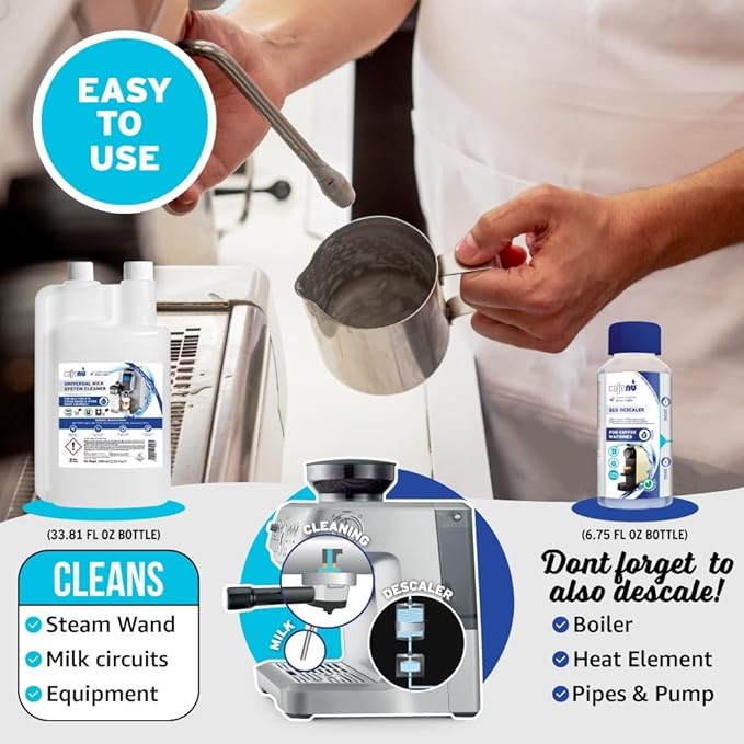 Caffenu Universal Milk System Cleaner, Use on All Machines, 33.8fl oz/1 L