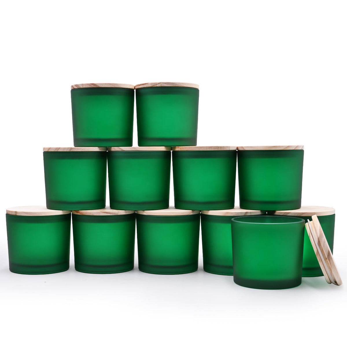 SHOWIN Thick Candle Jars for Making Candles 12 Pcs, 7 OZ Empty Jars with Wood Lids for Candle Making, Sample Container, Clear