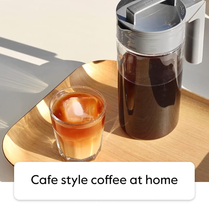 Takeya Deluxe Cold Brew Coffee Maker - BPA-Free Tritan Pitcher with Airtight Leakproof Lid, Silicone Grip Handle, Fine-Mesh Filter - Shatter-Proof, Dishwasher Safe, Made in USA - 1 Quart/Stone
