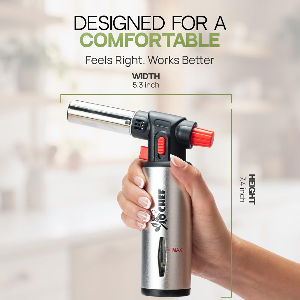 Jo Chef Kitchen Torch, Refillable Butane Torch for Creme Brulee, Cooking