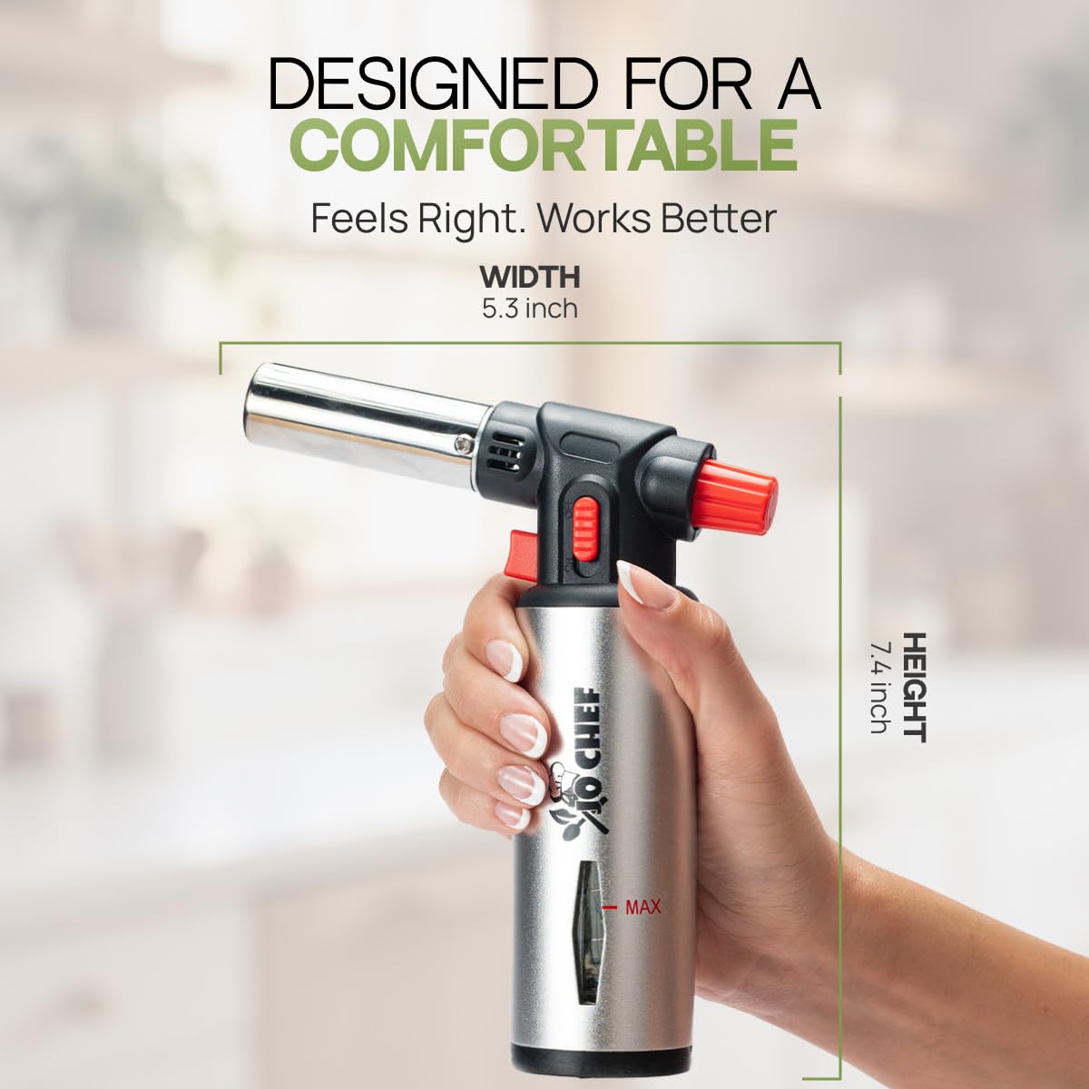 Jo Chef Kitchen Torch, Refillable Butane Torch for Creme Brulee, Cooking