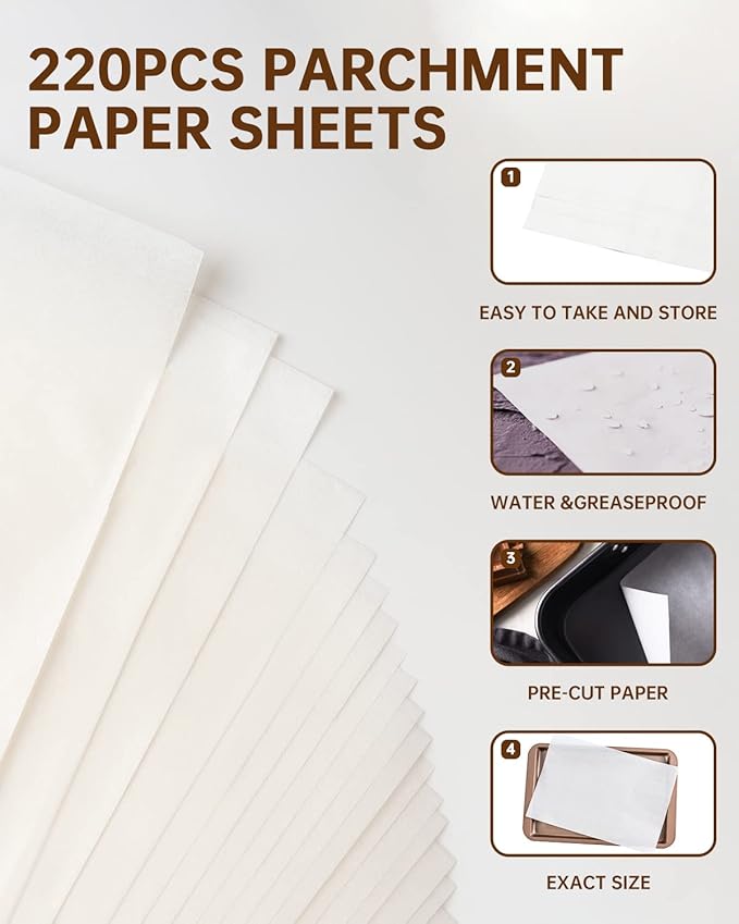 Baklicious 9x13inch 220pcs White Pre-Cut Non-Stick Parchment Baking Sheets