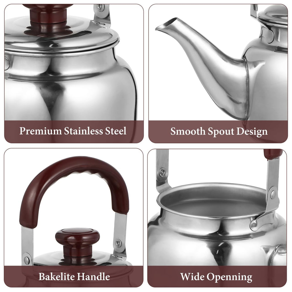 LIFKOME Traditional Stainless Steel Heavy Duty Tea Kettle With Sandwich Bottom and Specialty Cool Touch Handling Mirror Finish Stainless Steel Whistling Tea Kettle Stove Top