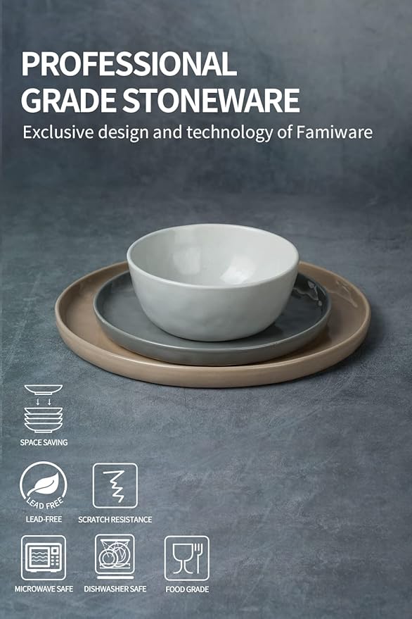 Famiware Mars Stoneware Dinnerware Set for 4, Multi-color