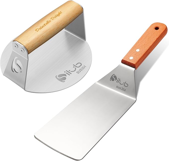 SILUB Stainless Steel Burger Press with Spatula, 6" Hamburger Smasher, Perfect for Meat, Cooking, and Grill