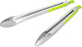 304 Stainless Steel Kitchen Cooking Tongs, 12 & 14 Inch, Set of 2, Green