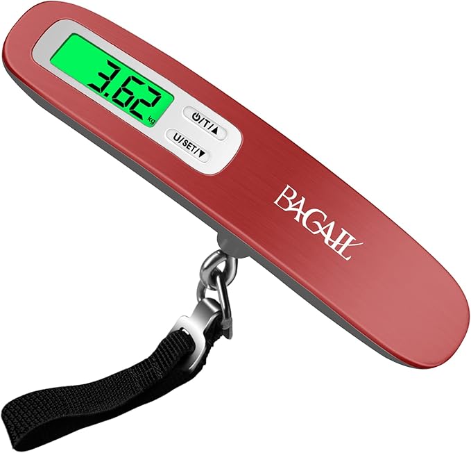 BAGAIL Digital Luggage Scale,110lbs Hanging Baggage Scale with Backlit LCD Display,Portable Suitcase Weighing Scale,Travel Luggage Weight Scale with Hook,Strong Straps for Travelers(Bright Red)