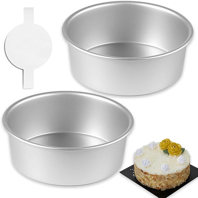 AICMEI 8 Inch Cake Pan Set of 2,Aluminum Round Layer Cake Baking Pans,No Coating Cake Pans Cake Mold, Mirror Finish Dishwasher Safe Cake Pans Sets for Baking