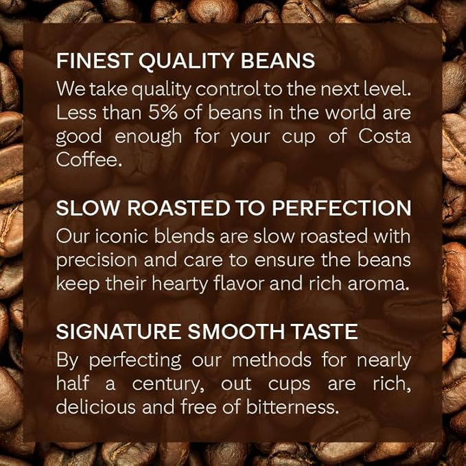 Costa Coffee Ground Dark Roast Coffee, Bold & Chocolatey, 12 Oz Bag