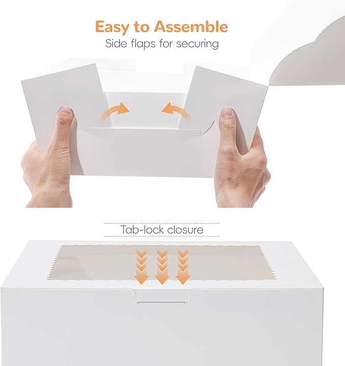 EQOREIIN 4Pack 10 inch Small Cake Boxes with Cake Board and Stickers