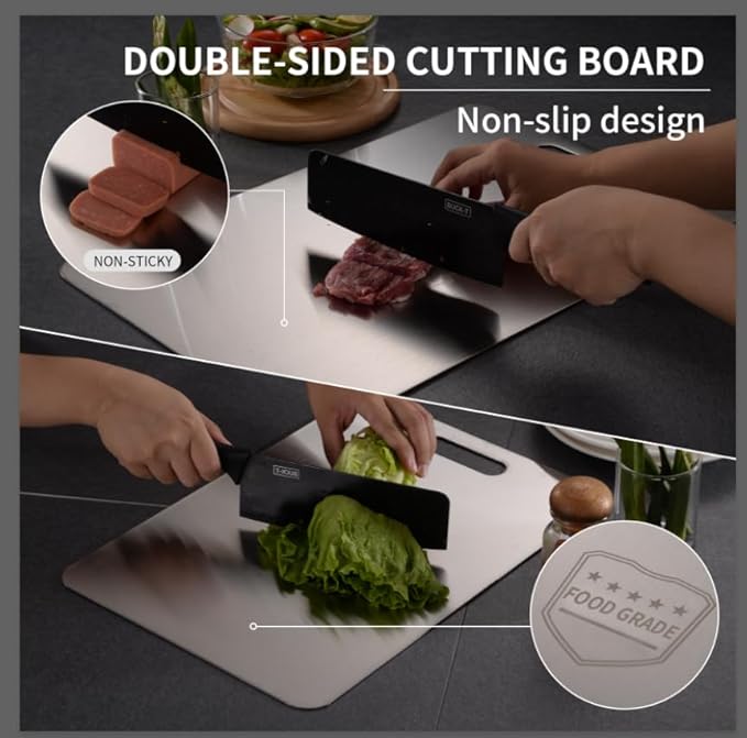 Katori Titanium Cutting Board, 100% Pure Titanium Cutting Boards for Kitchen, Double Sided Non Toxic Cutting Board,Hygiene Durable Chopping Board Suitable for Dishwasher Safe （L)