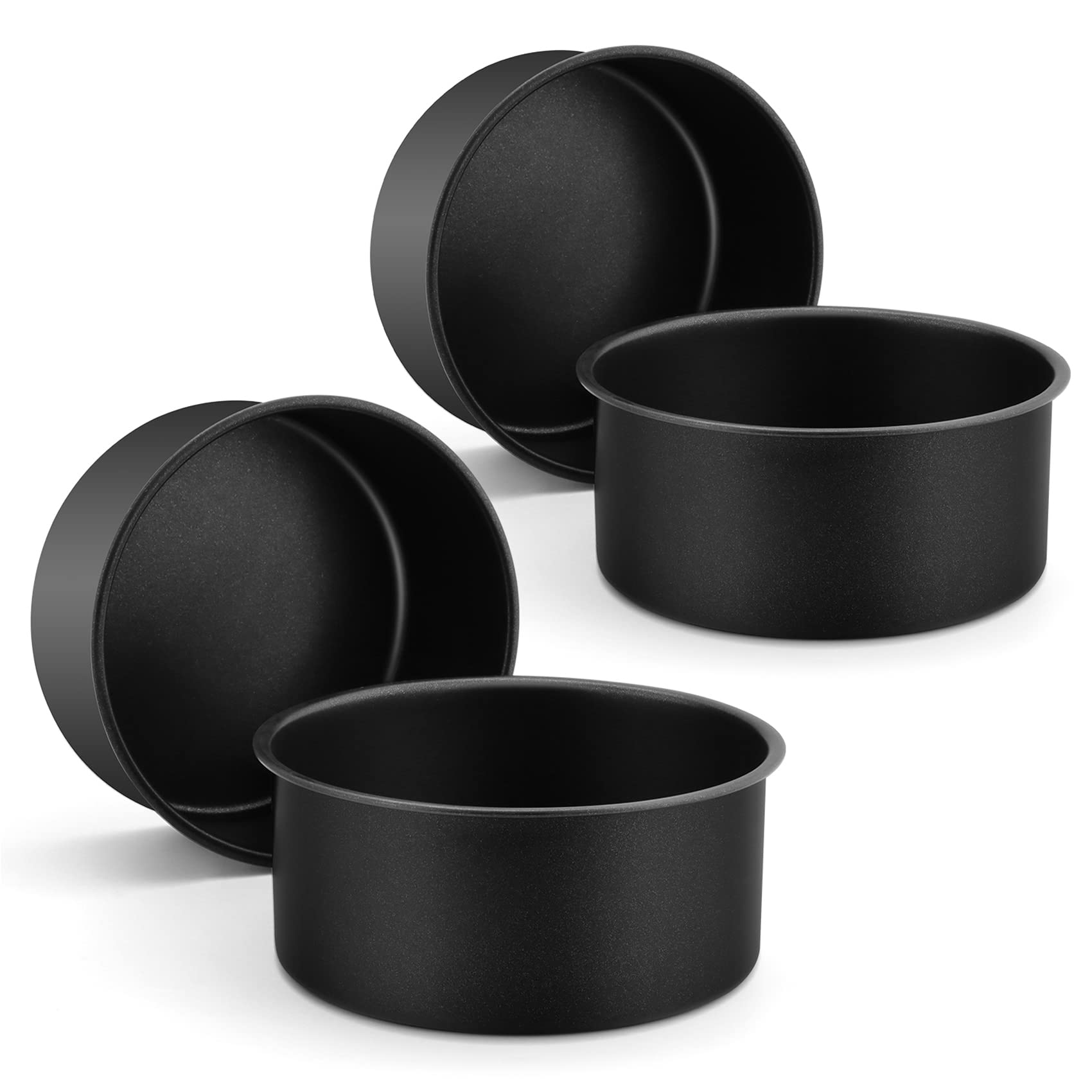 LIANYU 6 inch Cake Pans for Baking, Round Cake Pan Set of 4, Nonstick Stainless Steel Baking Tin Bakeware for Birthday Wedding Party, Non Toxic Coating, 3 Inch Deep, Black