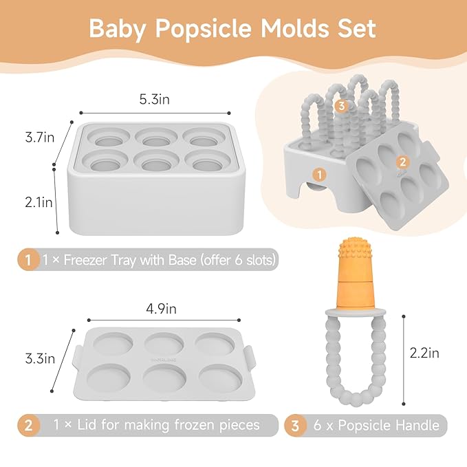 MORLIKE LIVING Baby Popsicle Molds Teething Relief, Grey