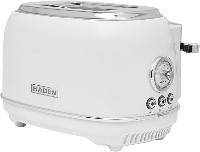 Haden Chelsea 2-Slice Wide Slot Stainless Steel Toaster with Adjustable Browning Control & Non-Slip Feet, Ivory & Chrome