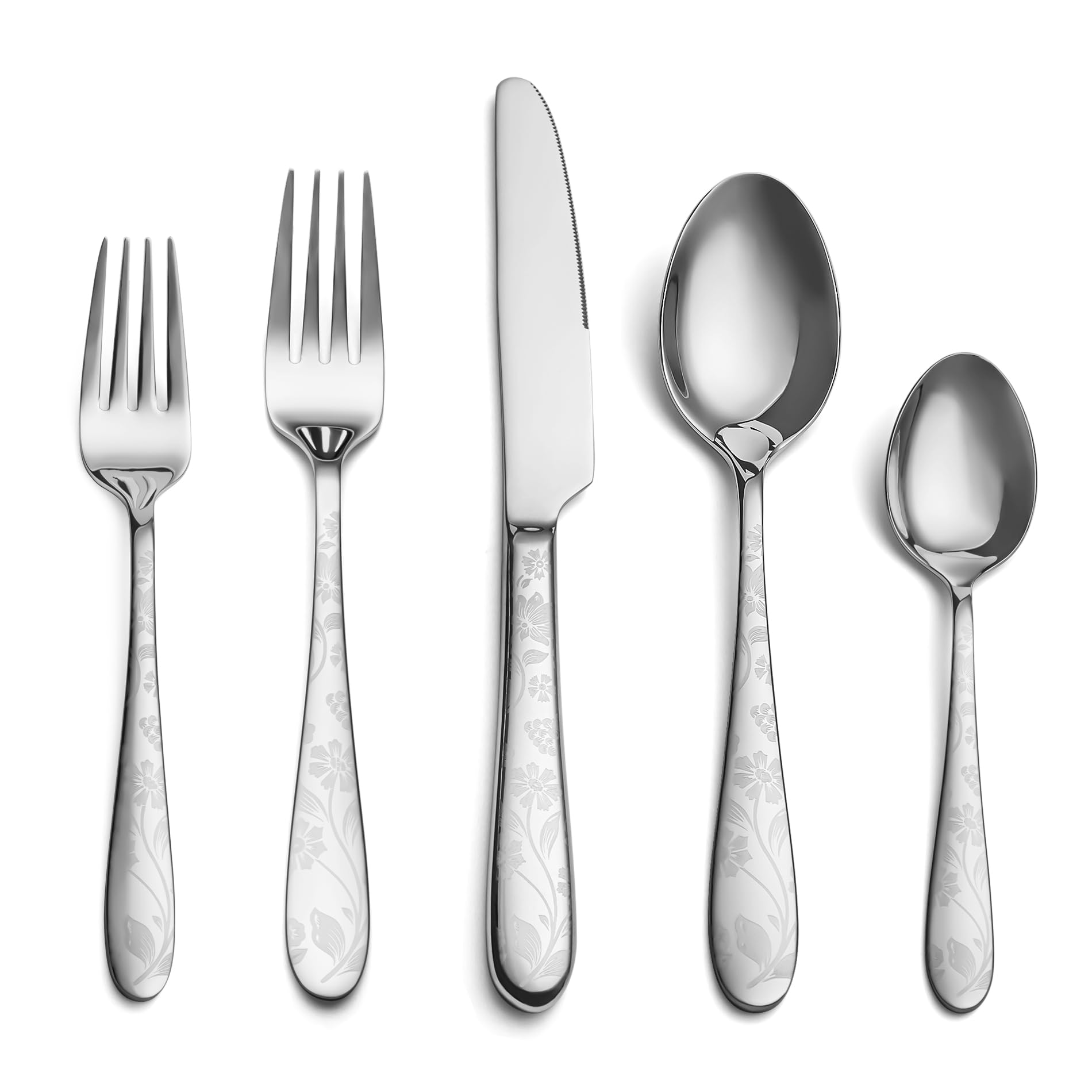 40 Piece Silverware Set Service for 8, EIUBUIE Premium Stainless Steel Cutlery Set, Mirror Polished Flatware Sets with Pattern Handle, Modern Kitchen Eating Utensils Sets Include Spoons Forks Knives