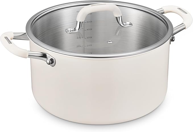 BEZIA 10QT Fully Clad 3-Ply Stainless Steel Stock Pot with Lid, Cooking Pot