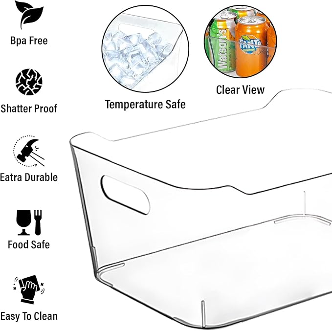 ShelfShaper Clear Plastic Storage Bins with Labels and Marker, Perfect for Kitchen Organization or Pantry Organization and Storage, Medium Fridge Organizer and Cabinet Organizers Storage Bins