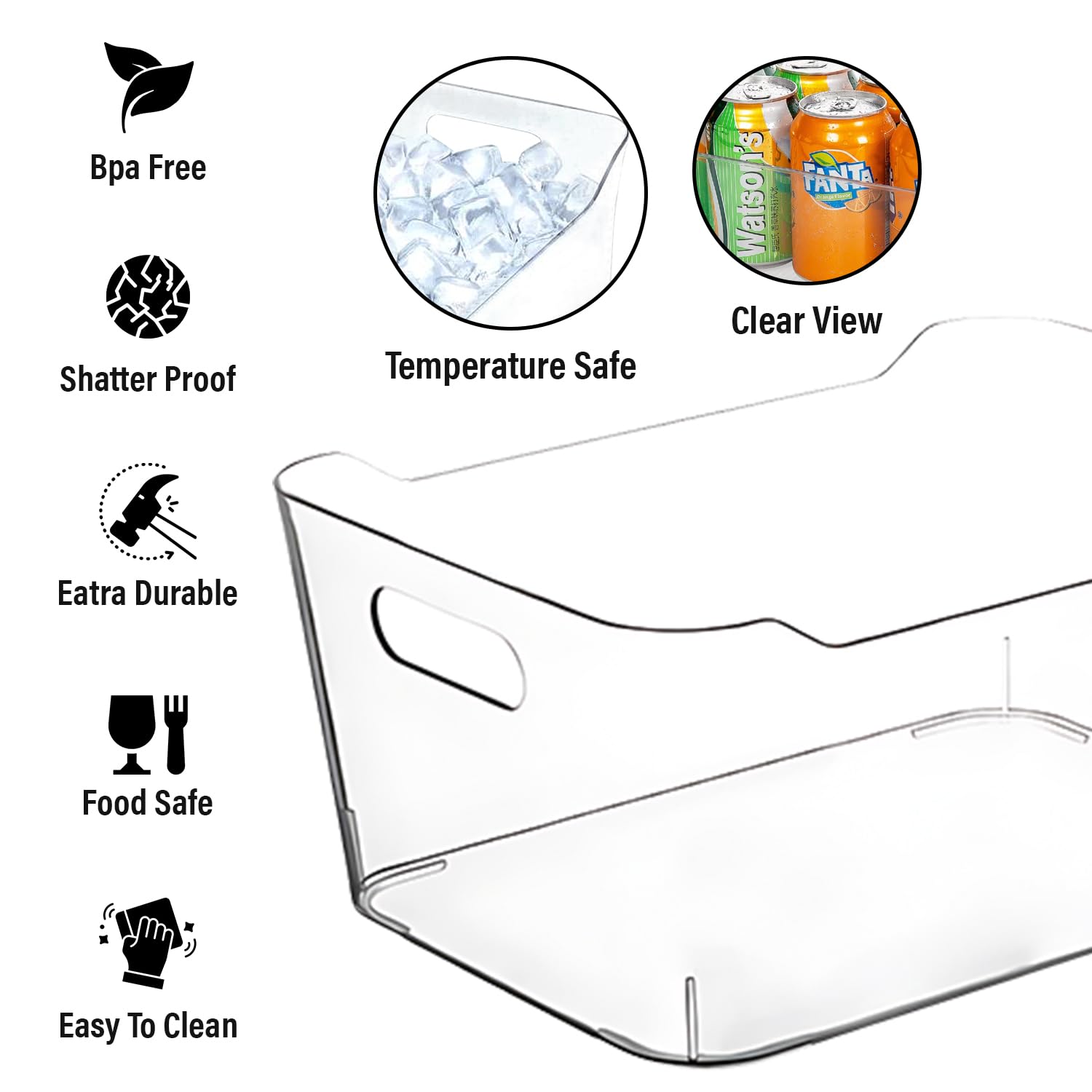 CONTROL KITCHEN Small Clear Plastic Storage Bins, Perfect for Organization or Pantry and, Fridge Organizer, Cabinet Organizers