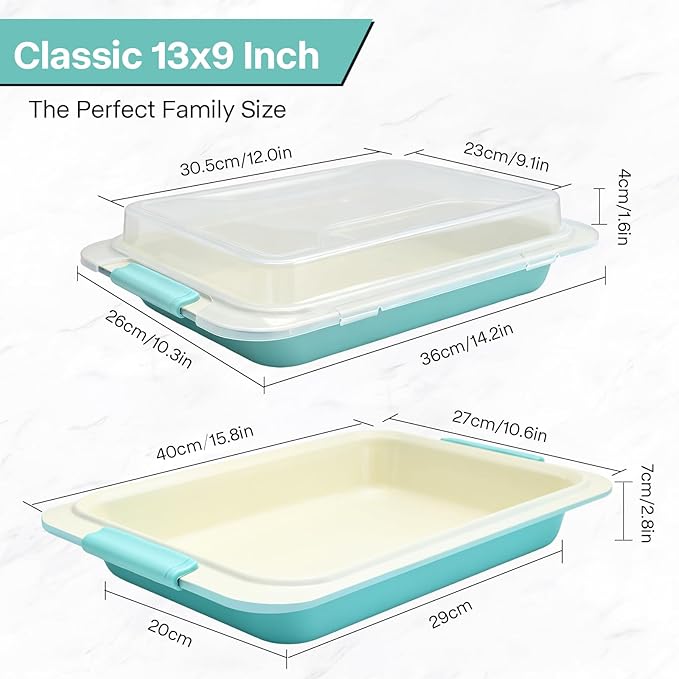 Spmarkt 9x13 Baking Pan & Lid, Nonstick Aluminized Steel, Silicone Handles