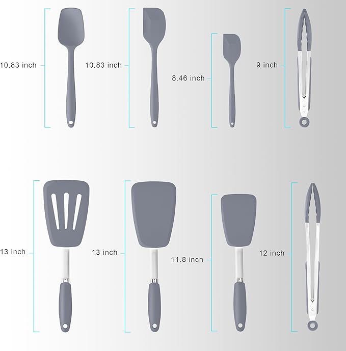 5-Piece Silicone Spatulas Set with Tongs, 446°F Heat Resistant, Grey
