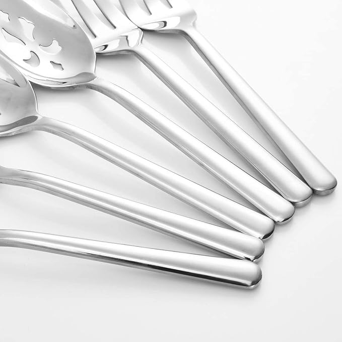 Serving Spoon x 2,Slotted Serving Spoon x 2,Serving Forks x 2,RTT 9 Inch Stainless Steel Catering Serving Utensils for Party Buffet Dinner Banquet Kitchen Basics (Silver Mirror Finish)