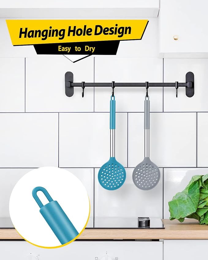 BUNDLEPRO Kitchen Ladle Strainer, 2 Pack, Grey and Teal Blue