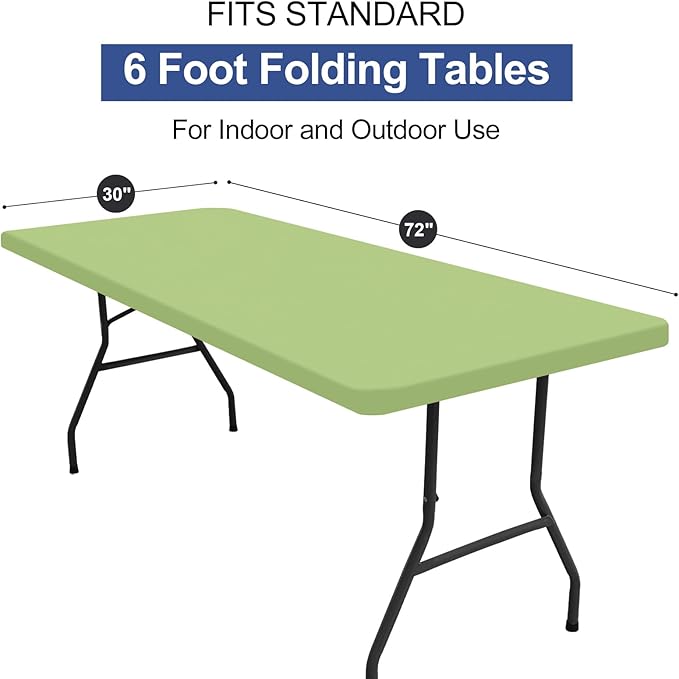 homing Rectangle Table Cloth Cover, Water-Resistant Polyester Elastic Fitted Tablecloth, Fits for 6 Foot Folding Tables, Washable Table Protector for Picnic, Camping, Outdoor (Sage Green, 30" x 72")