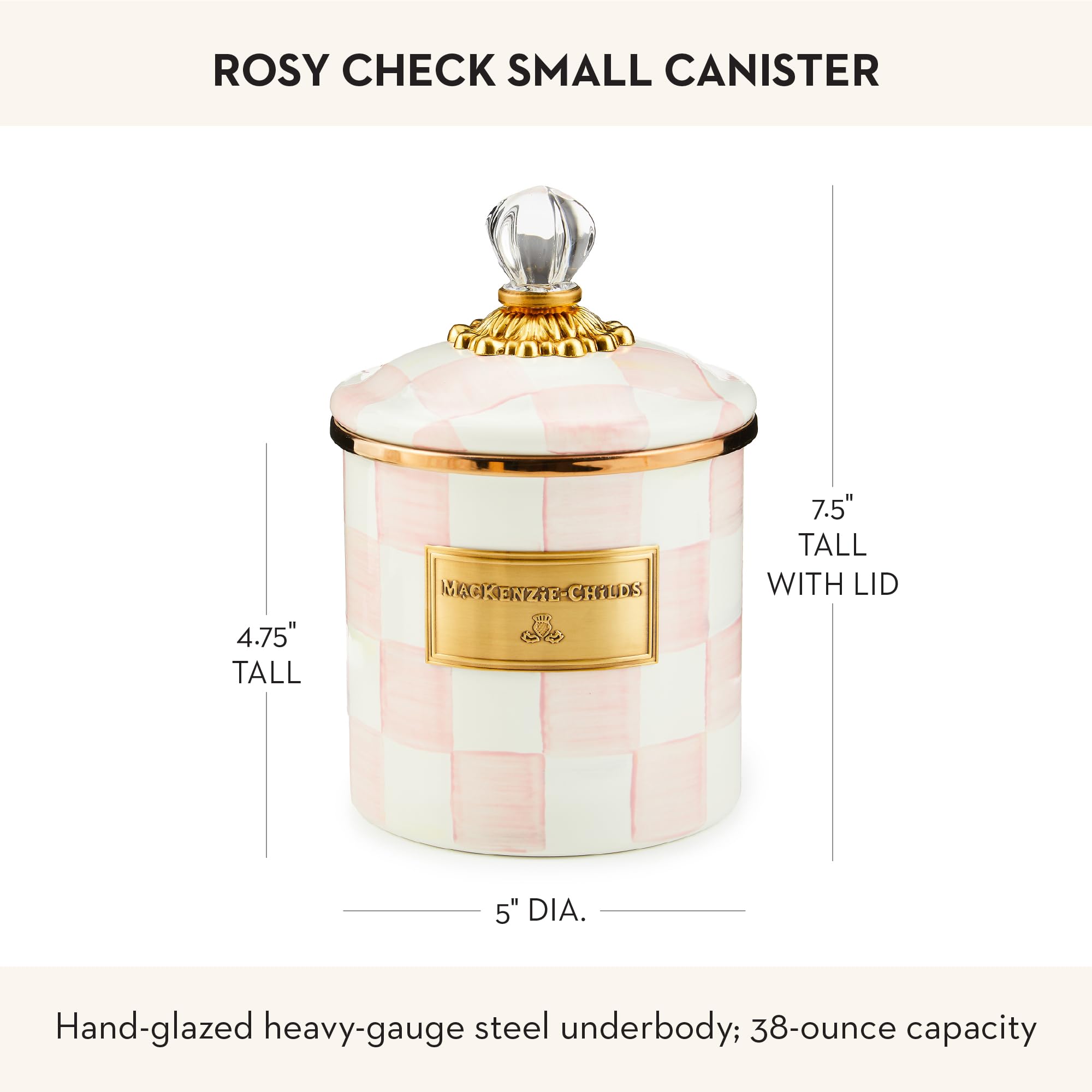 MACKENZIE-CHILDS Enamel Canister, Small, Pink-and-White Rosy Check