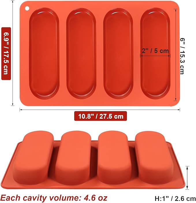 Webake 6 Inch Hot Dog Bun Pan, 2 Pack SIlicone Hotdog Bun Molds Nonstick Bread Forms, Mini Baguette Sandwich Baking Tray for Sub & hoagie roll
