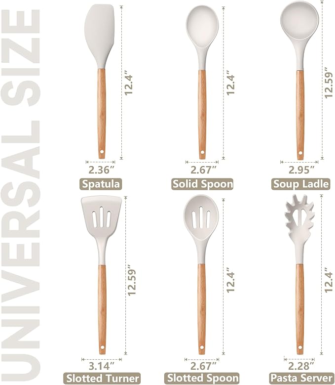 P&P CHEF 6 PCS Kitchen Utensils with Wooden Handle, Khaki