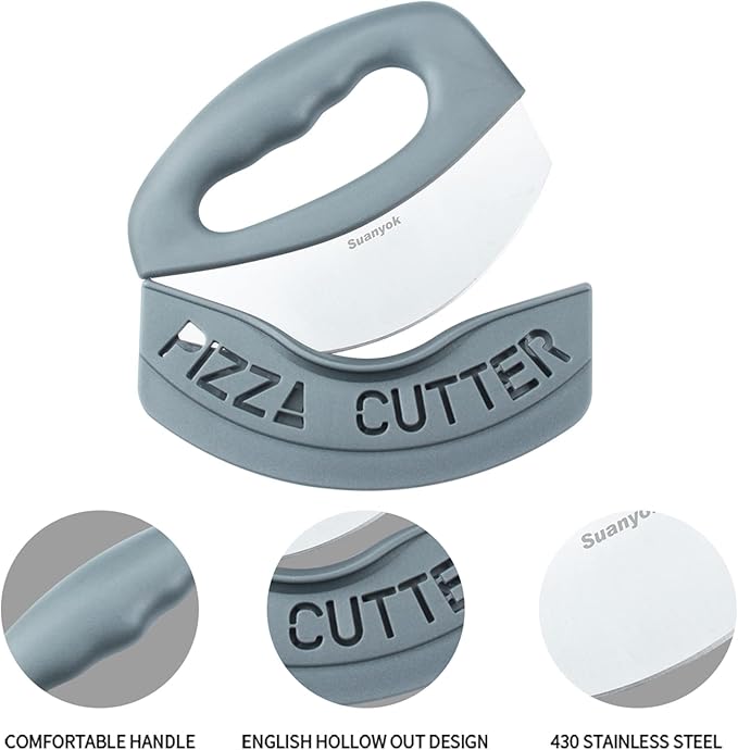 Suanyok Pizza Cutter Stainless Steel Rocker Blade with Cover(Gray)