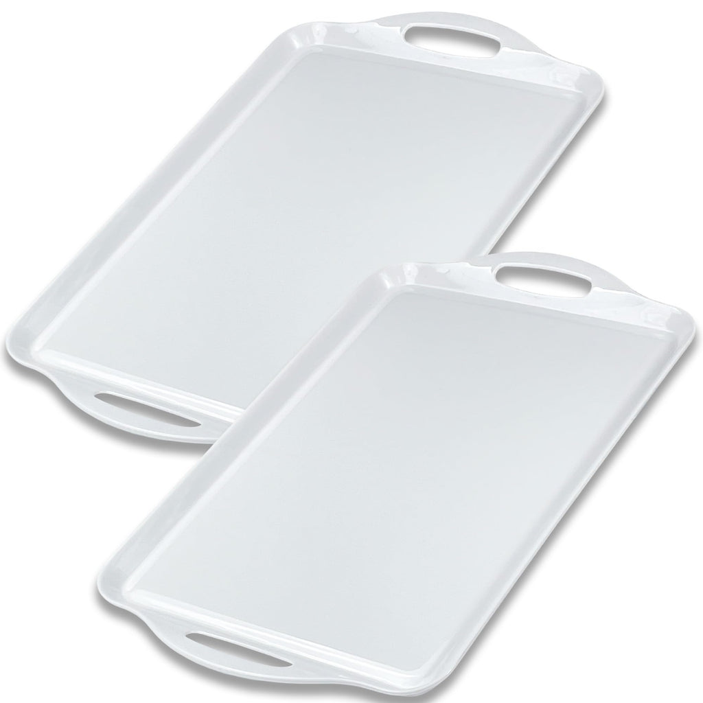 Extra Large Melamine Platters, 19" x11.6'' Serving Tray with Handles for Cookie, Cupcakes, Desserts, Dishwasher Safe, Ottoman Tray Decor, Set of 2, 2 pcs Mats Included (White)