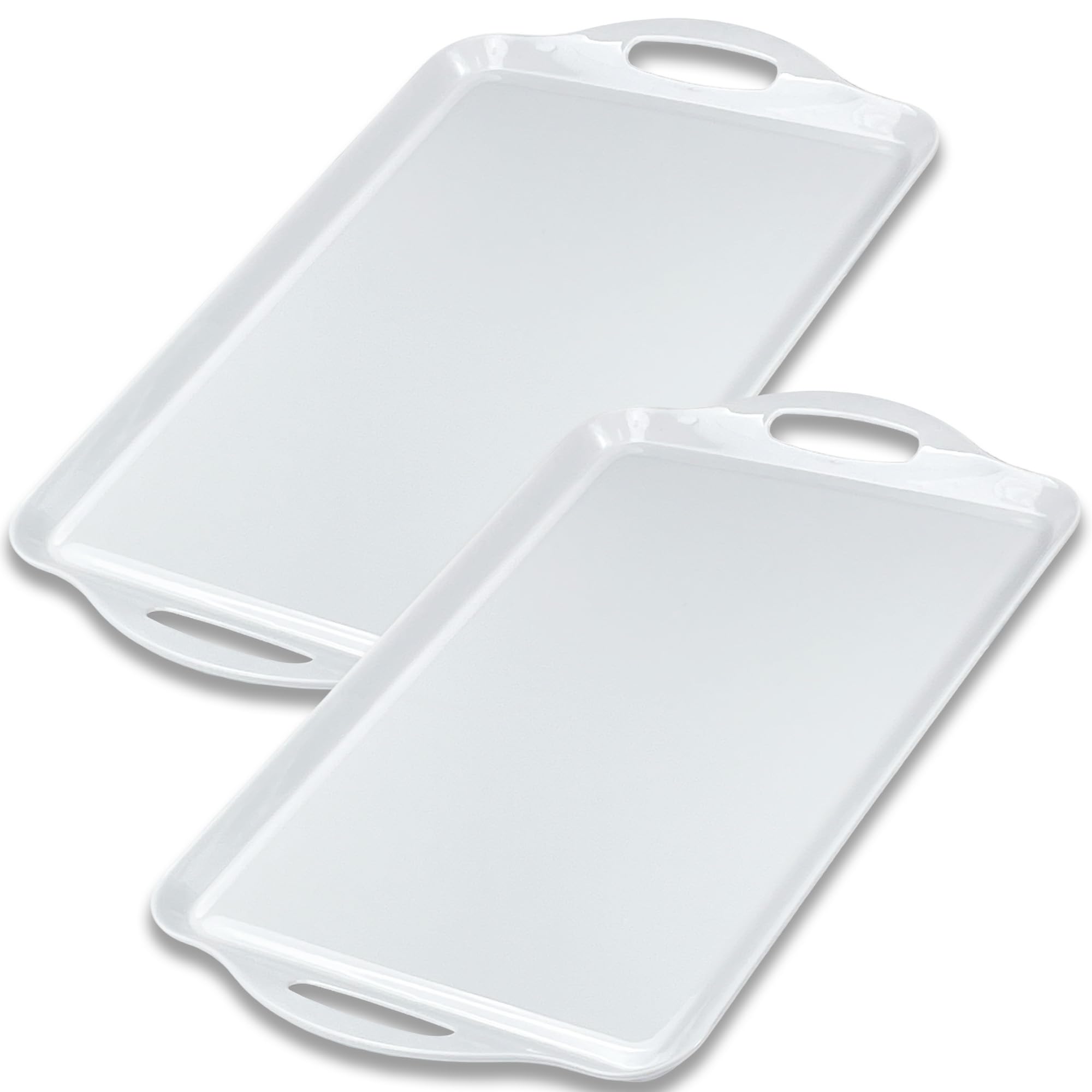 Extra Large Melamine Platters, 19" x11.6'' Serving Tray with Handles for Cookie, Cupcakes, Desserts, Dishwasher Safe, Ottoman Tray Decor, Set of 2, 2 pcs Mats Included (White)