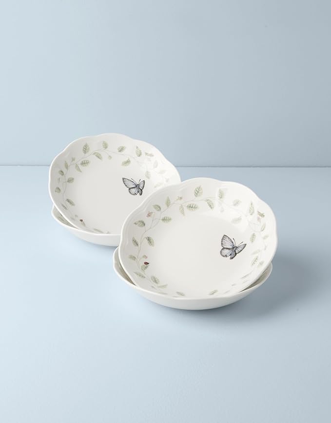 Lenox Butterfly Meadow Porcelain Pasta Bowl Set for 4, 20oz