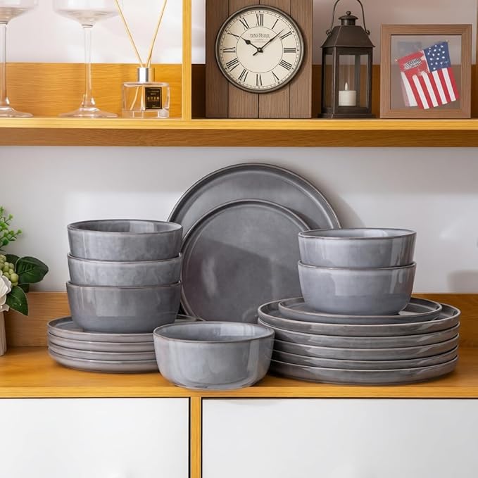 AmorArc Stoneware Dinnerware Sets for 4, 12Pcs Plates and Bowls Sets Dishes