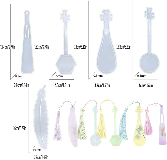 5Pcs Bookmark Resin Silicone Mold, Classical Instruments Bookmarks Molds