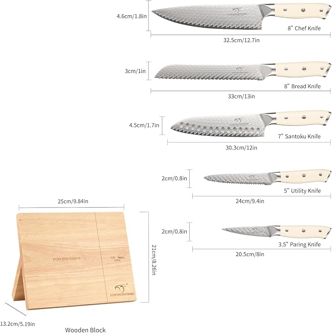 NANFANG BROTHERS 6-Piece Damascus VG10 Knife Set w/Magnetic Block