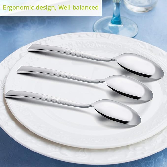 E-far Dinner Spoons Set of 6, 7.9 Inch Stainless Steel Soup Spoons Tablespoons for Home, Kitchen or Restaurant, Non-toxic & Mirror Polished, Squared Edge & Dishwasher Safe