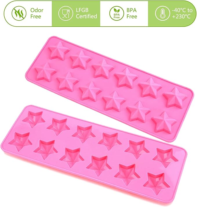 Murong Star Chocolate Mold,Reusable Five Pointed Star Silicone Mold for Making Chocolates,Ice Cubes,Jellies and Candies(Pink)