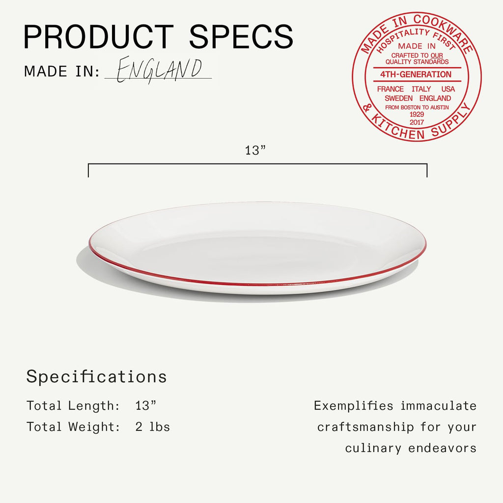 Made In Cookware - Serving Platter - White With Red Rim - Porcelain - Crafted in England