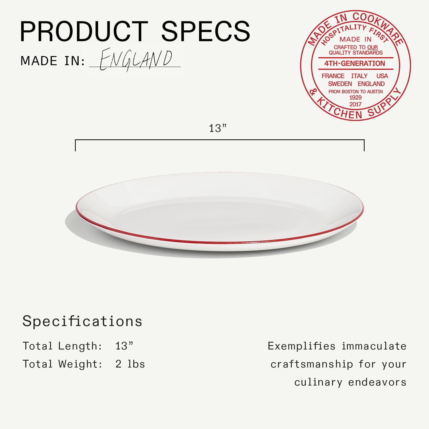 Made In Cookware - Serving Platter - White With Red Rim - Porcelain - Crafted in England
