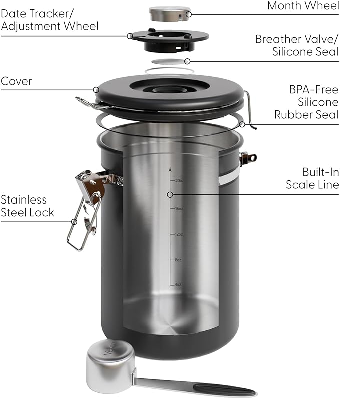 Veken Coffee Canister with Window, Airtight Stainless Steel Container, 22OZ