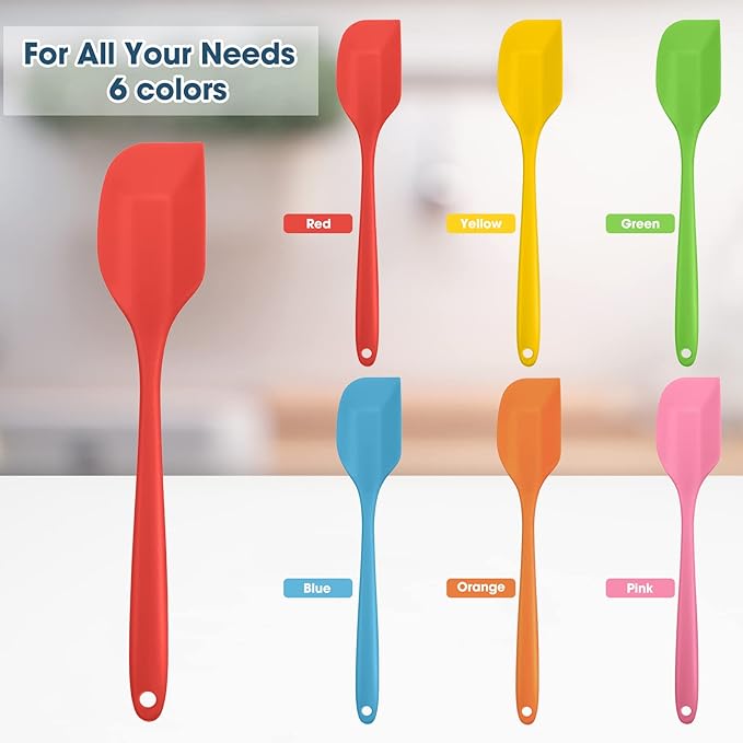 Irenare 30 Pcs Silicone Spatulas 11 Inch Large Rubber Spatulas Heat Resistant Non Stick Flexible Scrapers Seamless One Piece Design Cooking Baking Mixing Tool Cookware Dishwasher Safe, 6 Colors