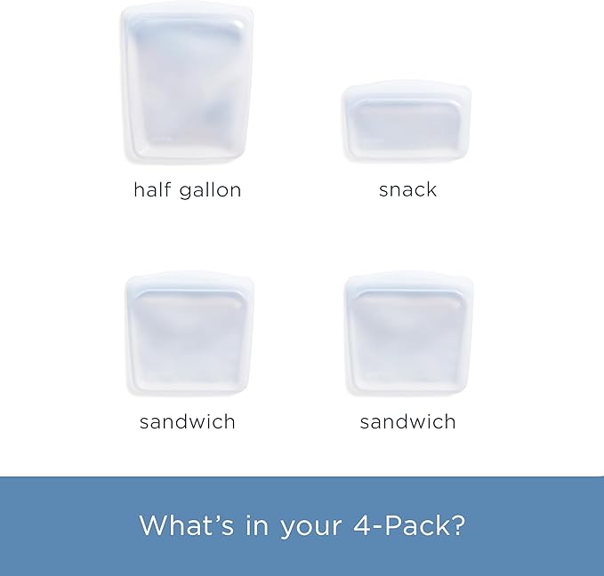 Stasher Premium Reusable Silicone Food Storage Bags, 4-Pack, Clear